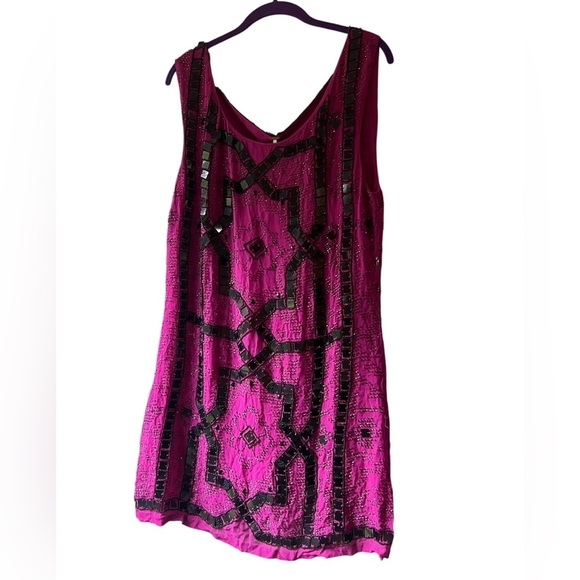 Free People fuschia purple speak easy tunic dress fully beaded - Picture 3 of 16
